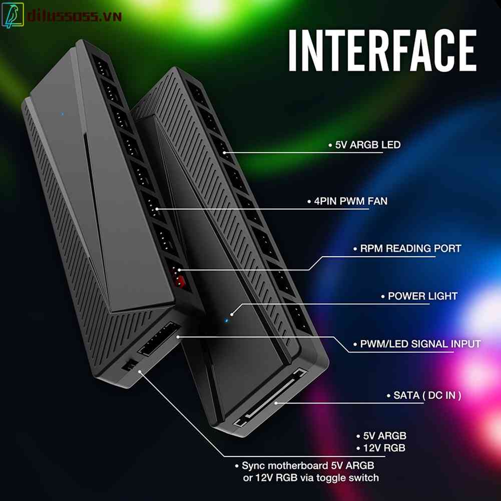 Quạt TảN NhiệT Hub 8 CổNg 5V 3Pin ARGB 4Pin PWM SATA 2 Trong 1 Cho PC