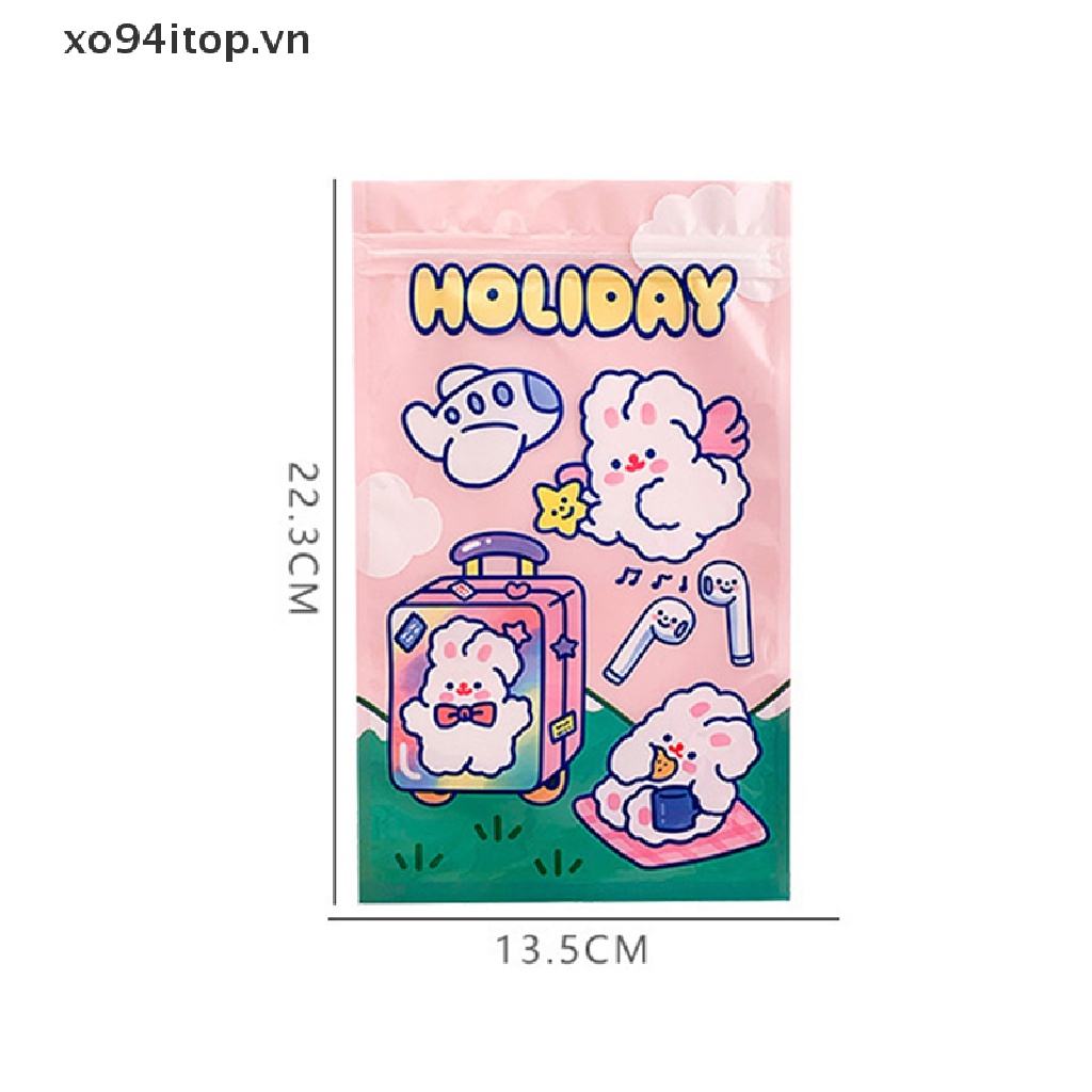 Xoitop Set 5 Túi Zip Bằng Nhựa PVC Trong Suốt Đựng Bánh Kẹo Trang Sức Hình Thỏ Hoạt Hình Dễ Thương