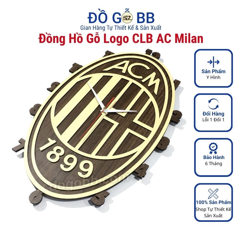 Đồng hồ tranh logo AC MILAN treo tường decor bóng đá bằng gỗ làm quà tặng sinh nhật nam bạn trai chồng