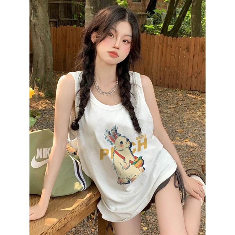 Jiashucheng Áo Thun Không Tay Dáng Rộng Dễ Phối Đồ Thời Trang Cho Nữ