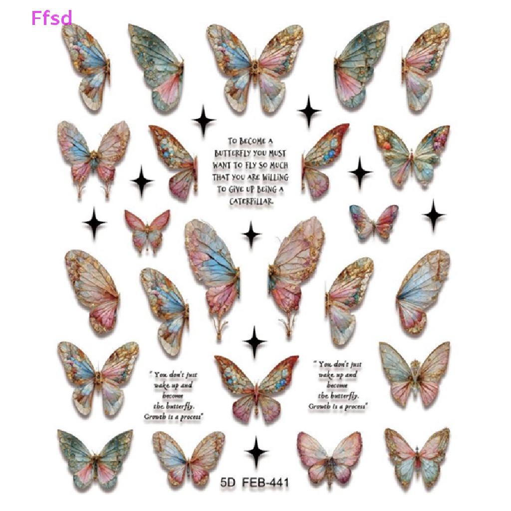 1 Tờ Sticker Dán Móng Tay Hình Bướm 5D Màu Gradient