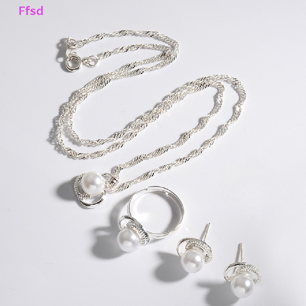 Bộ Trang Sức Vòng cổ / Nhẫn / Bông Tai Mạ Bạc Hình Hoa Bướm Đính Ngọc Trai Nhân Tạo Thời Trang Cho Nữ