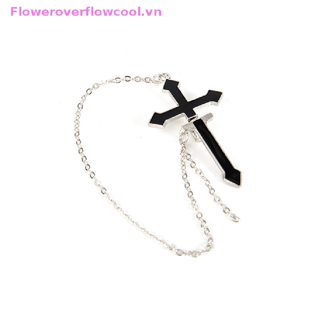 Khuyên Tai Chuỗi Dài Mặt Thánh Giá Màu Đen Phong Cách Vintage Cho Thanh Thiếu Niên