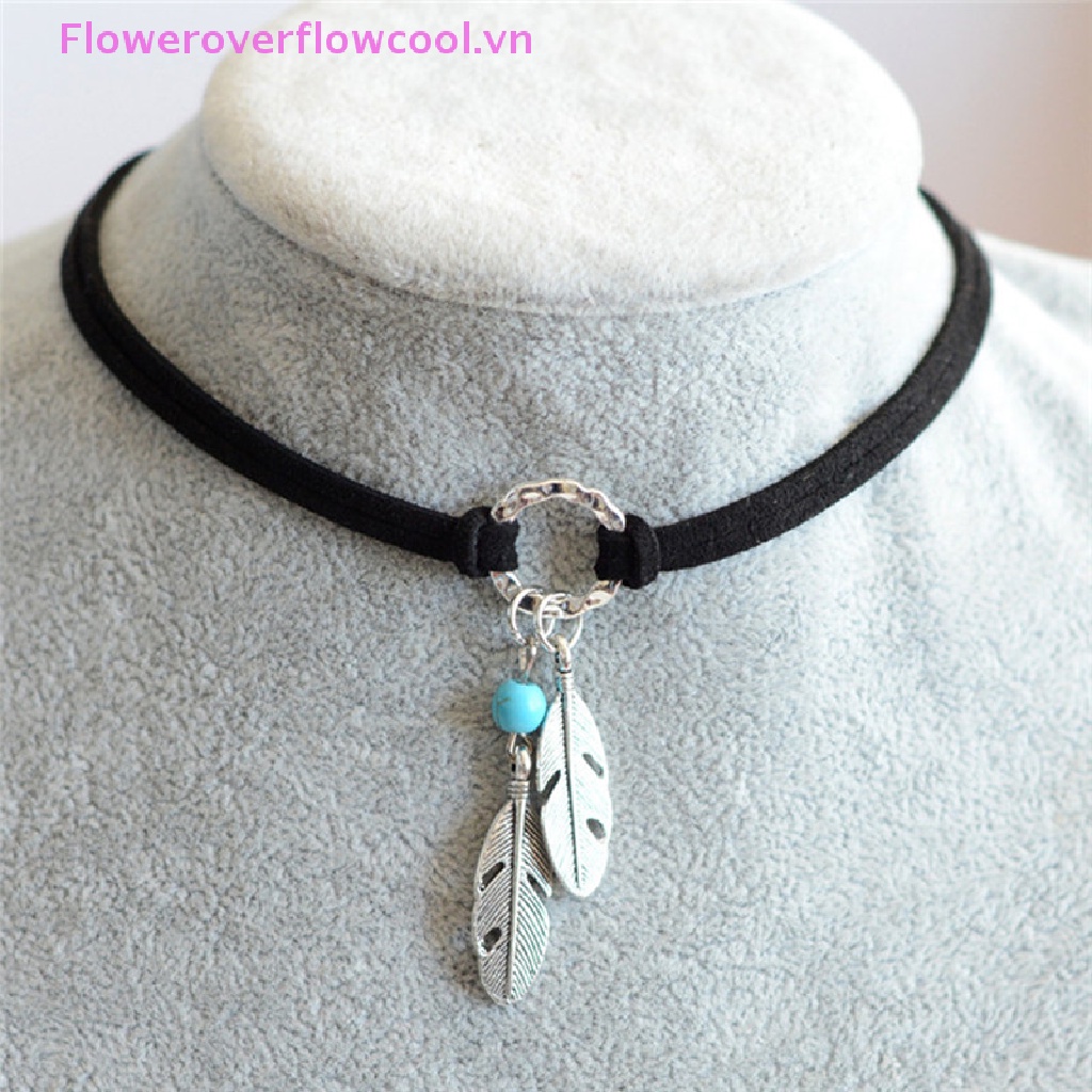 Vòng Cổ Choker Mặt Lông Vũ Phong Cách Bohemian Thời Trang
