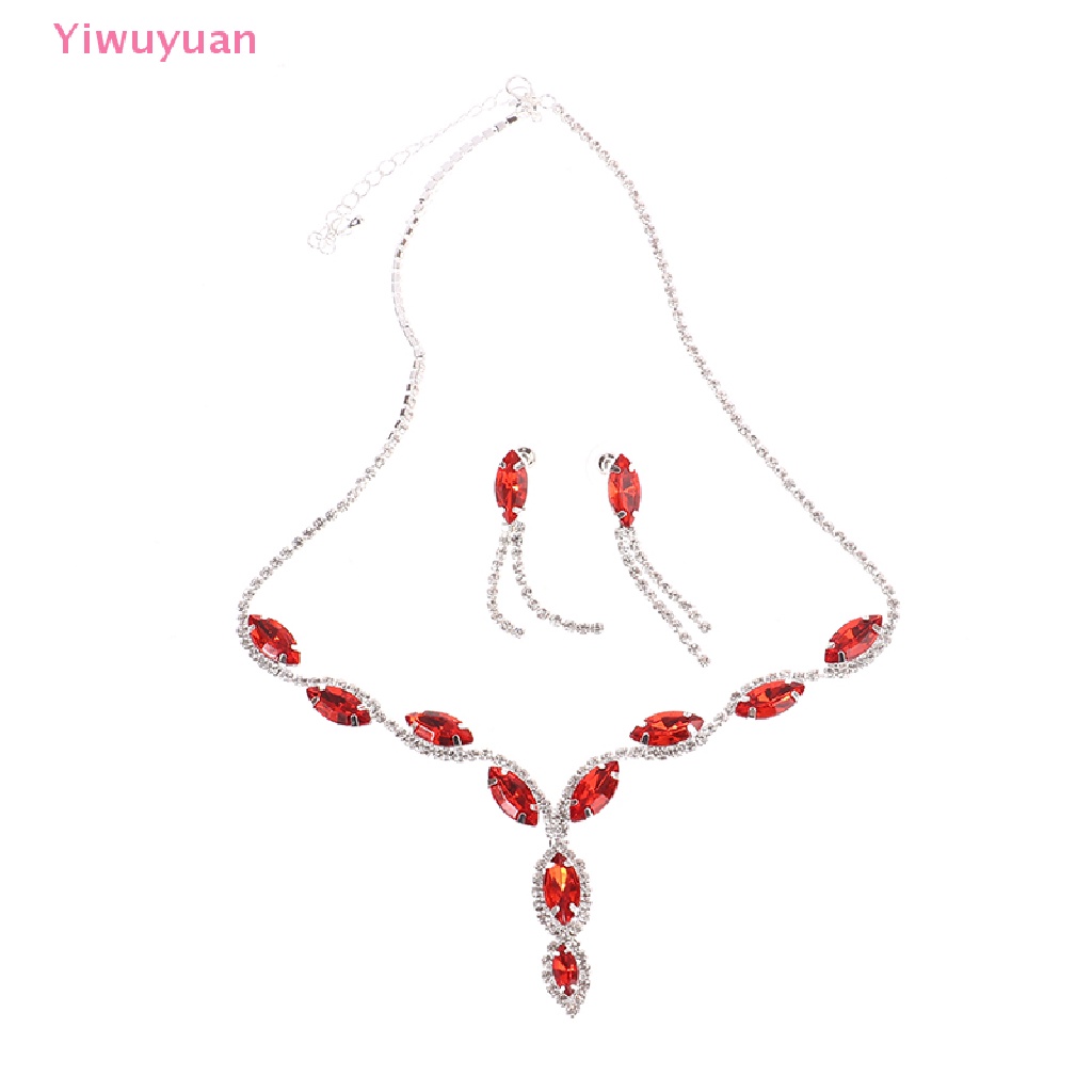 Bộ Vòng cổ + Bông Tai Thời Trang Đính Pha Lê Hình Hoa Cho Nữ