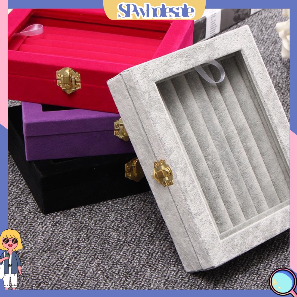 <SPwholesale> Khay Nhung Trưng Bày Trang Sức Khuyên Tai / Nhẫn Có Nắp Kính