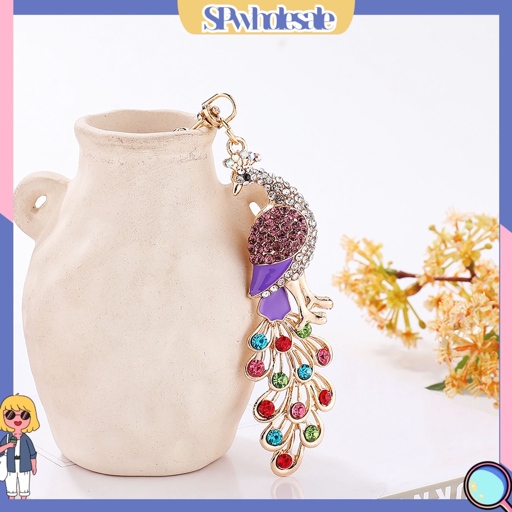 <SPwholesale> Móc Khóa Hình Con Công Ba Chiều Đính Đá Pha Lê Lấp Lánh Trang Trí Túi Xách