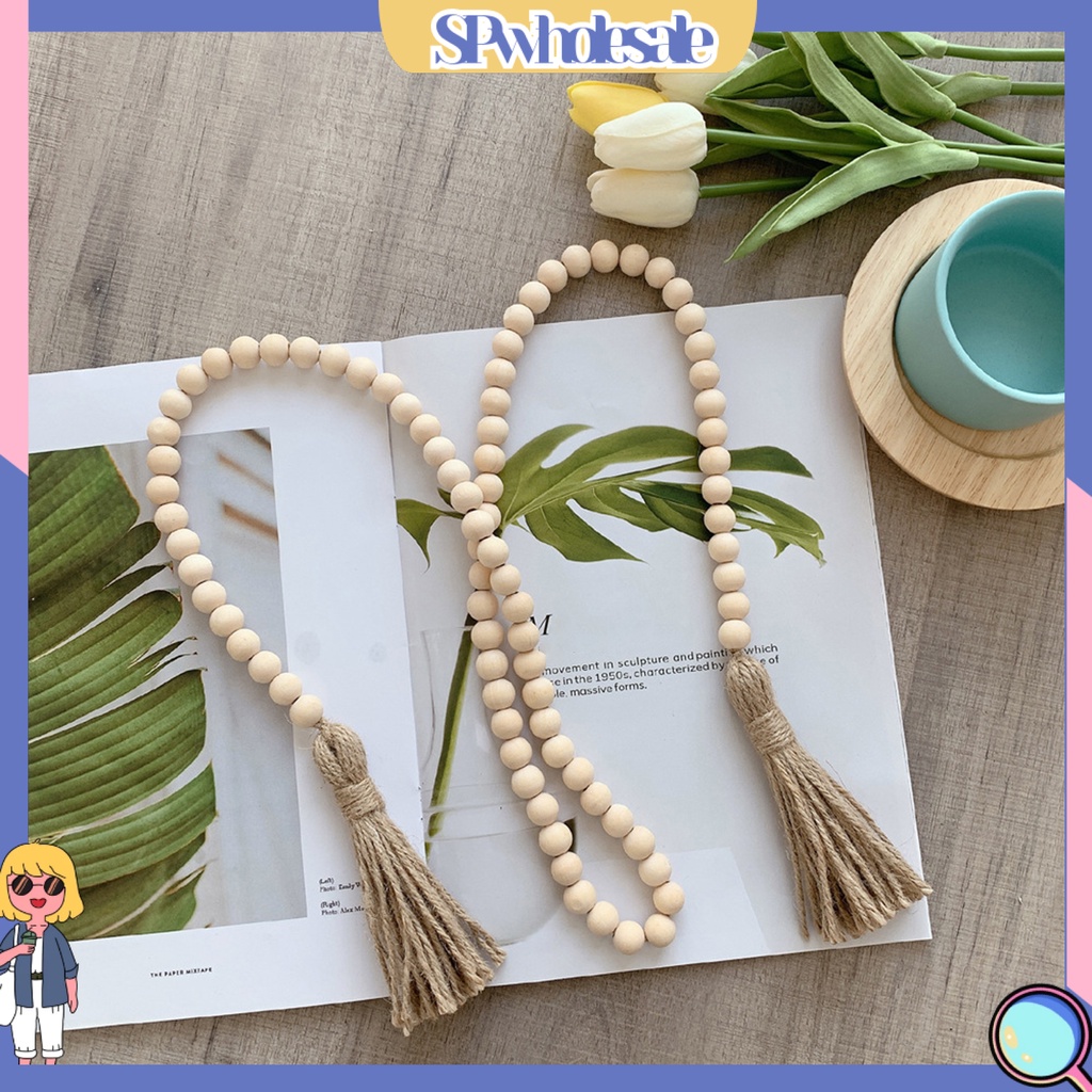 &lt;SPwholesale&gt; Mặt Chuỗi Hạt Gỗ Dây Thừng Phối Tua Rua Phong Cách Bohemia Mộc Mạc Thủ Công Trang Trí Phòng Khách