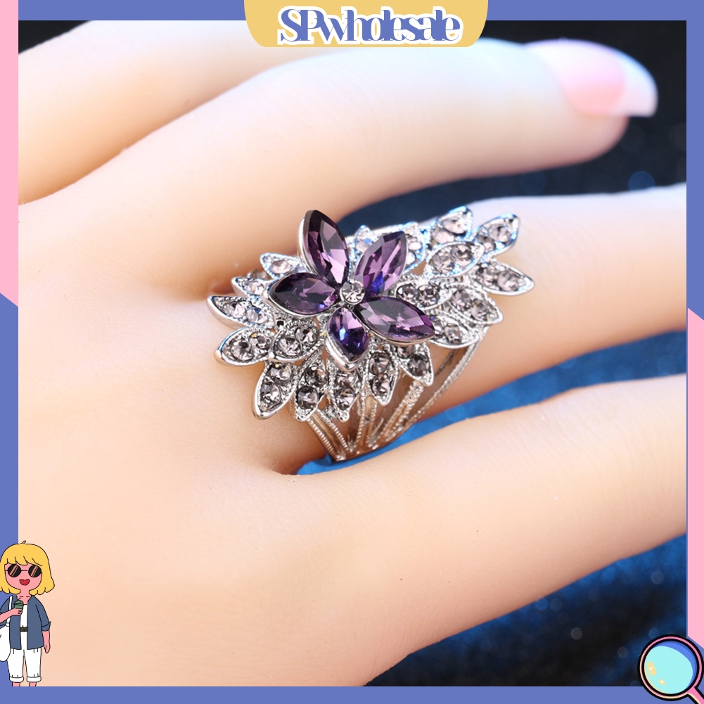 <SPwholesale> Nhẫn Dát Đá Zircon Hình Hoa Rỗng Quà Tặng Trang Sức Cho Nữ