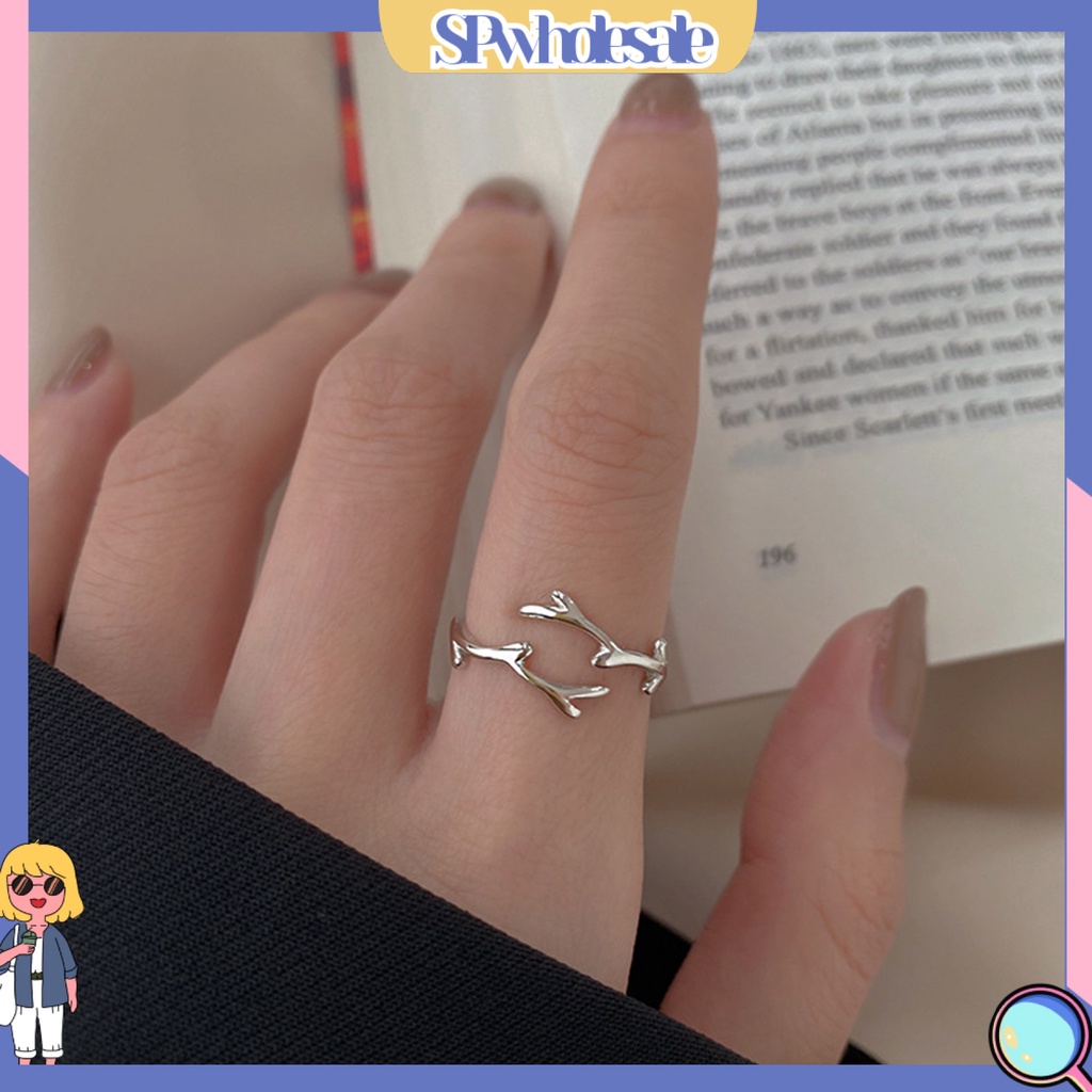 <SPwholesale> Nhẫn Hở Mạ Điện Hình Học Sừng Hươu Lá Cây Đơn Giản Quyến Rũ Trang Sức Chống Mài Mòn Có Thể Điều Chỉnh