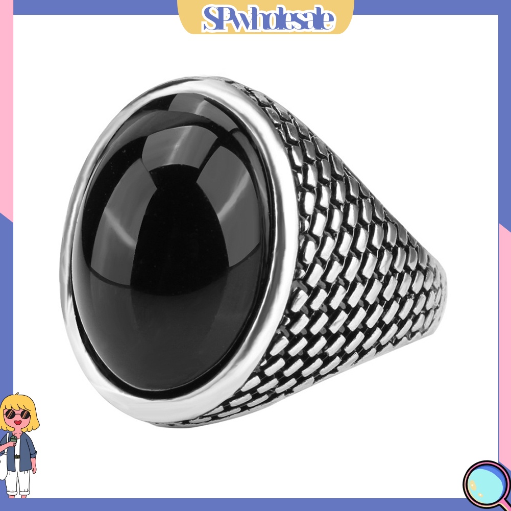 <SPwholesale> Nhẫn Đính Đá Nhân Tạo Hình Oval Phong Cách Gothic Punk Dành Cho Nam