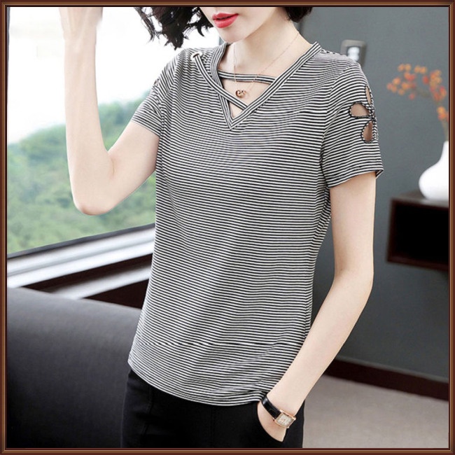 Áo Thun Tay Ngắn Cổ Chữ V Màu Sắc Thời Trang Dành Cho Nữ