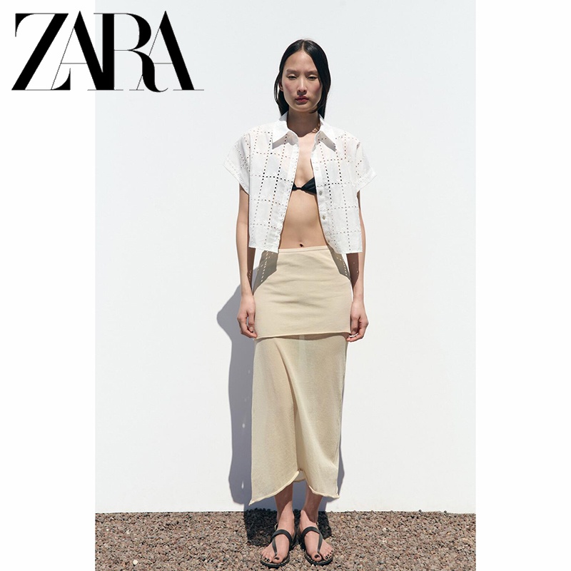 Zara Áo Sơ Mi Ngắn Tay Thêu Họa Tiết Xinh Xắn Dành Cho Nữ