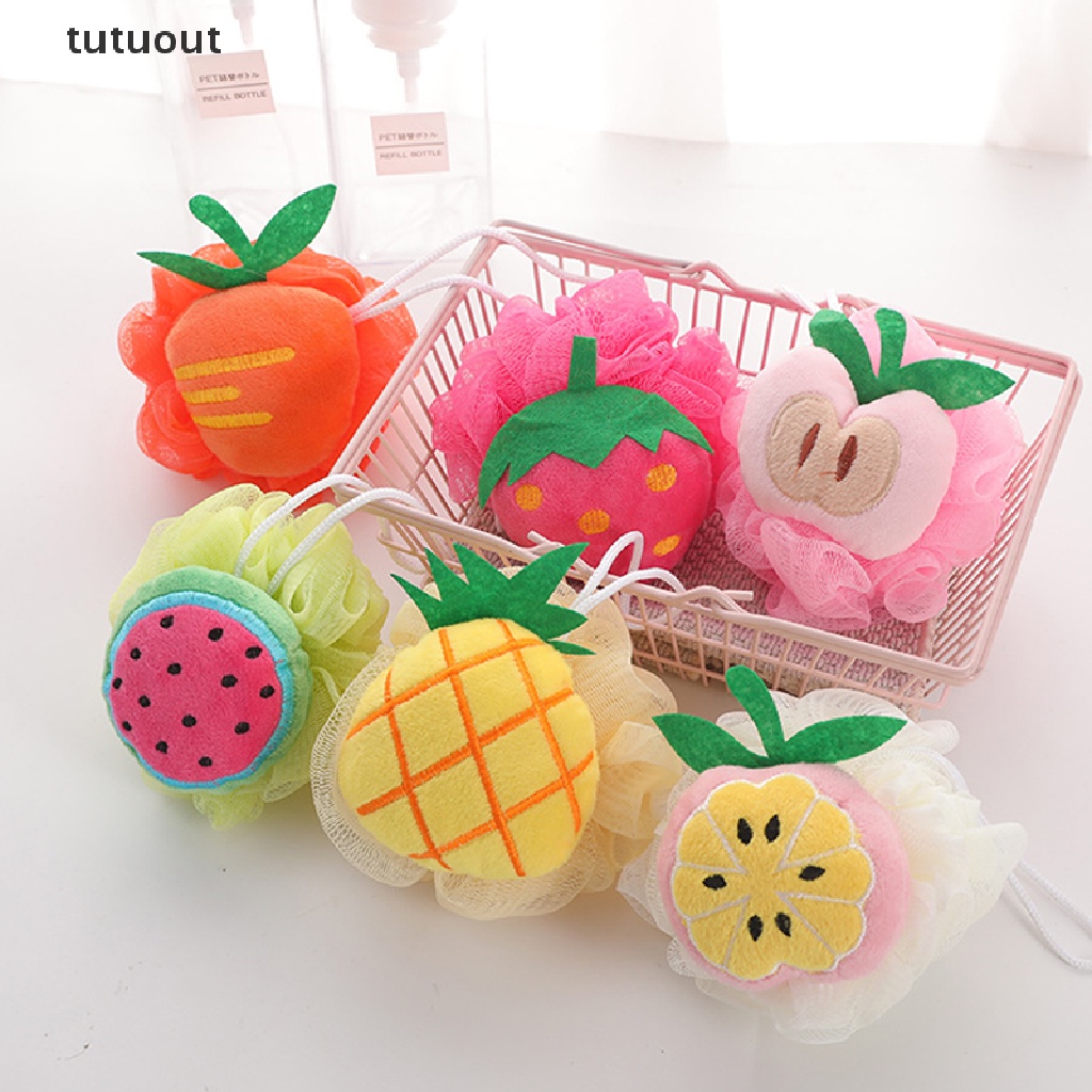 1 Bông Tắm Bằng Xơ Mướp Nhiều Màu Sắc Họa Tiết Trái Cây Dễ Thương