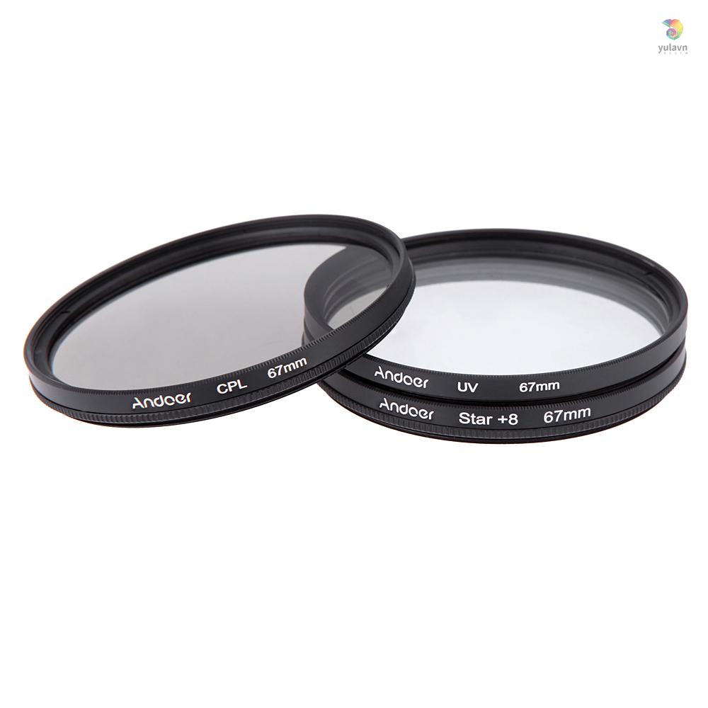 ANDOER Bộ Kính Lọc UV + CPL + Star 8 Điểm 67mm Cho Máy Ảnh DSLR