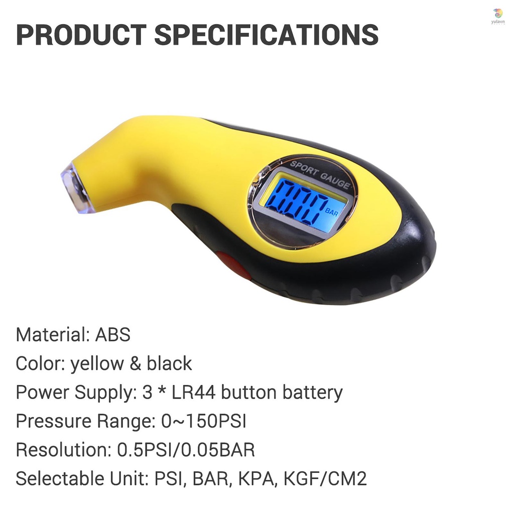 Đồng Hồ Đo Áp Suất Lốp Xe Kỹ Thuật Số 0~150 PSI 4 Đơn Vị Có Đèn LED
