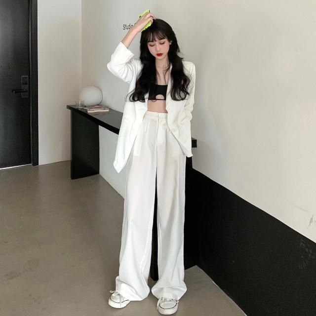 Áo Khoác Vest Mỏng Màu Trắng + Quần Dài Dáng Ôm Phong Cách Hàn Quốc Thời Trang Mùa Xuân Cho Nữ