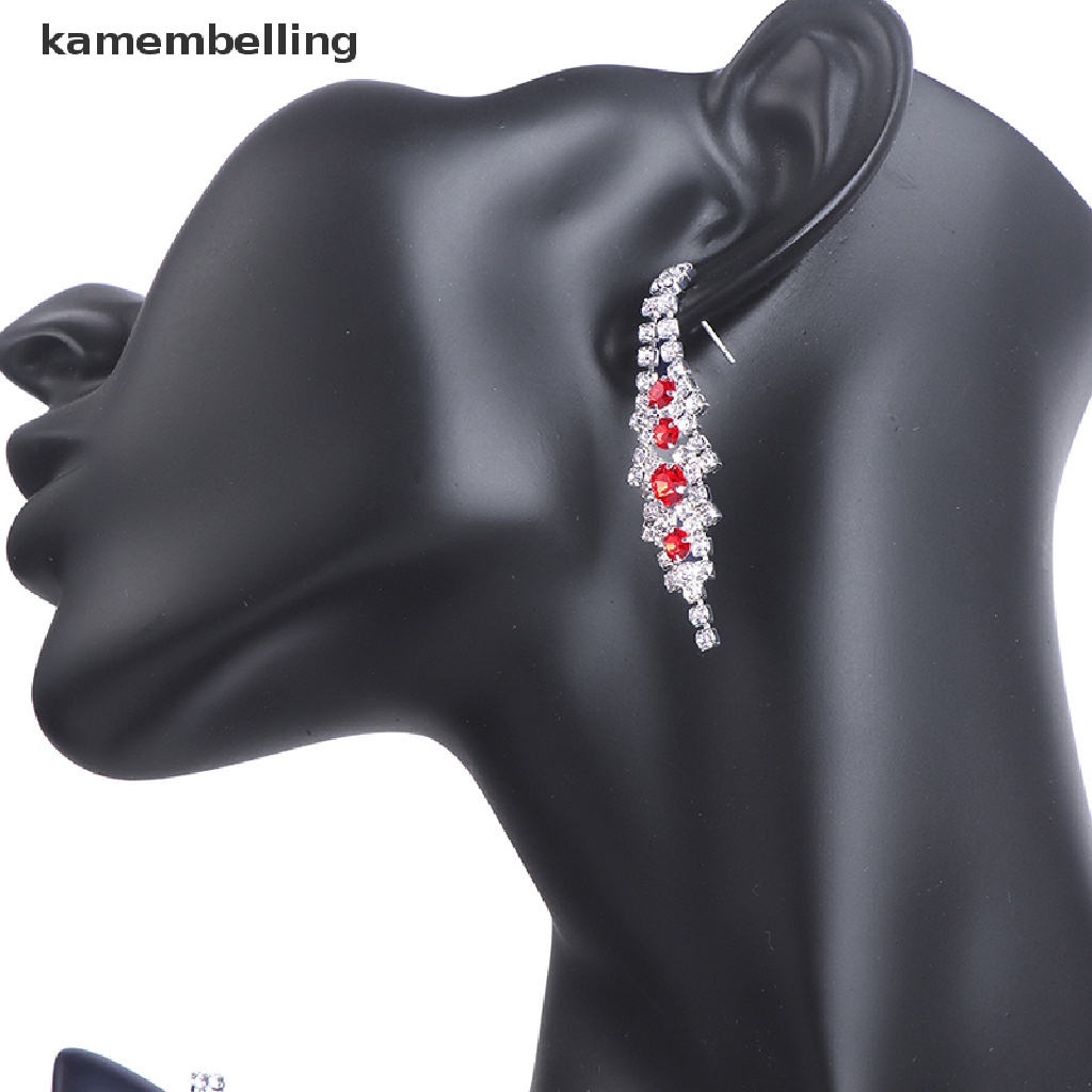 Kamembelling Bộ Vòng cổ + Bông Tai Đính Đá Pha Lê Xanh Dương Hình Chữ V Thanh Lịch Cho Nữ