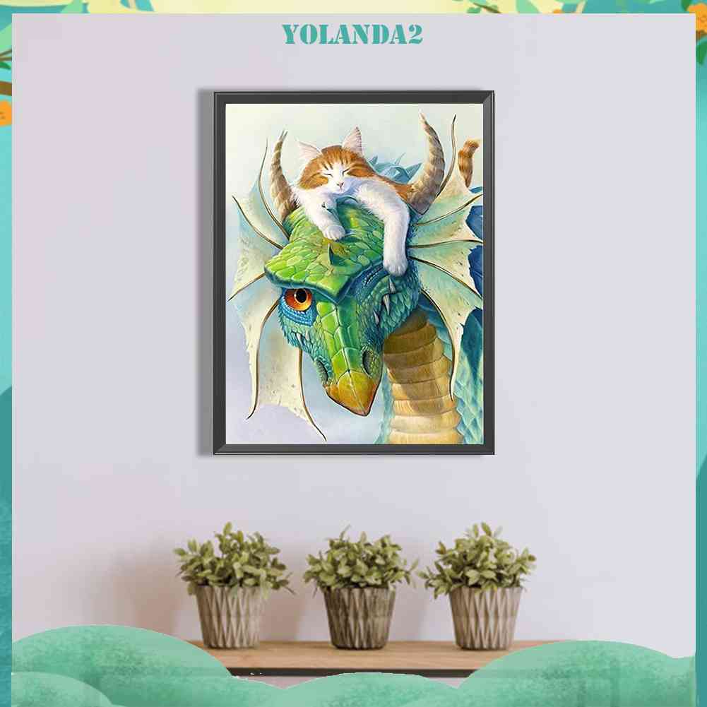 Tranh Đính Đá Kim Cương Toàn Bộ 5D DIY Hình Vẽ Mèo Khủng Long Trang Trí Nhà Cửa