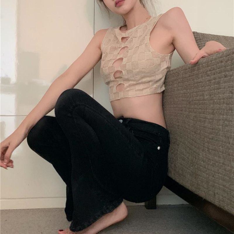 IELGY   Áo Croptop Dệt Kim Hai Dây Dáng Ngắn Thời Trang Quyến Rũ Cho Nữ