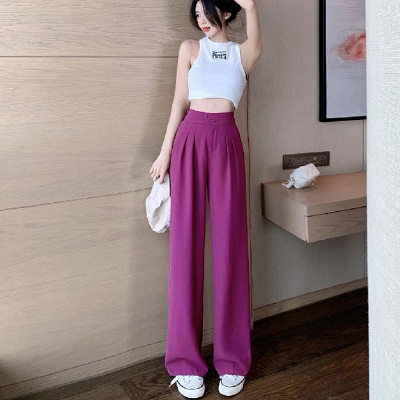 IELGY   Quần ống rộng Lưng Cao Màu Đen Phong Cách Hàn Quốc Cho Nữ