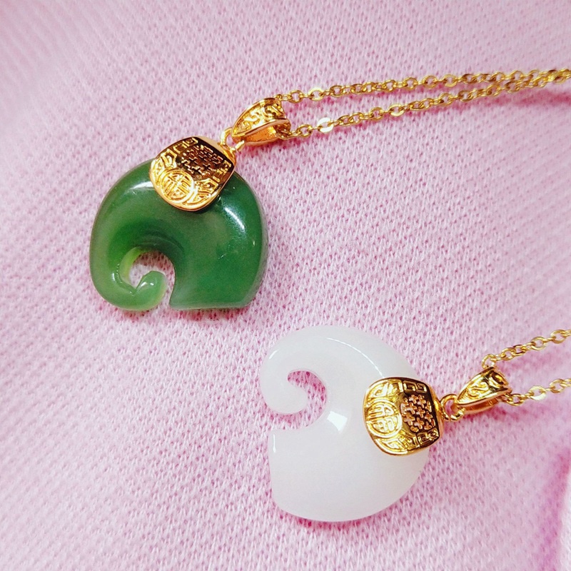 Vòng cổ Thép Titan Mặt Hình Chú Voi Đính Đá Ngọc Bích Thời Trang