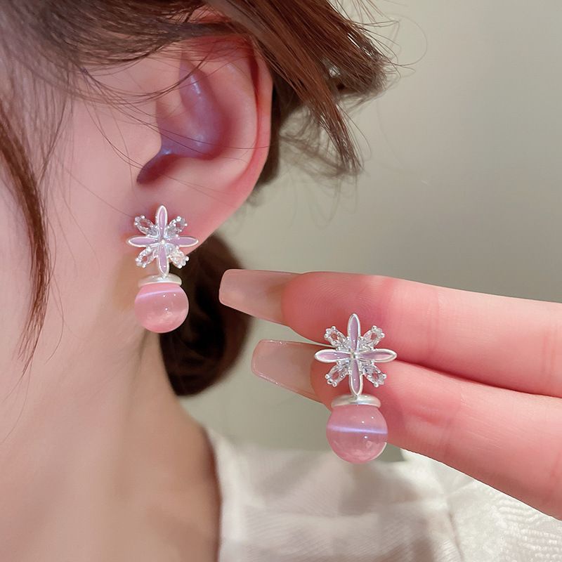 Bông Tai Bạc Hình Trái Tim Đính Đá Opal Trong Suốt Thời Trang Mùa Hè Dễ Phối Đồ