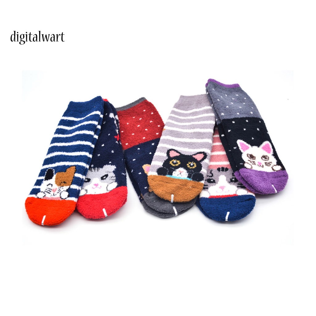 Kỹ Thuật Số| Vớ Nhung San Hô Mềm Mại Họa Tiết Mèo / Kẻ Sọc / Chấm Bi Giữ Ấm Mùa Đông Cho