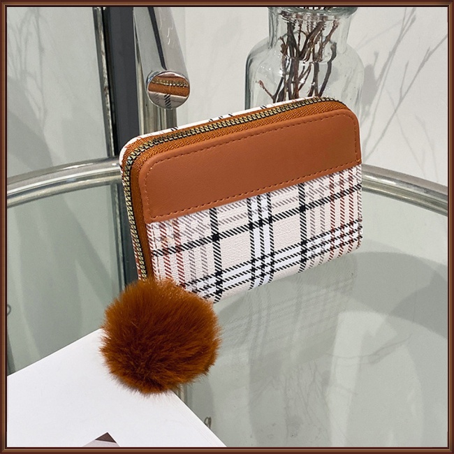 Ví Đựng Thẻ / Tiền Xu Họa Tiết Kẻ Sọc Màu Tương Phản Phối Khóa Kéo Thời Trang Cho Nữ