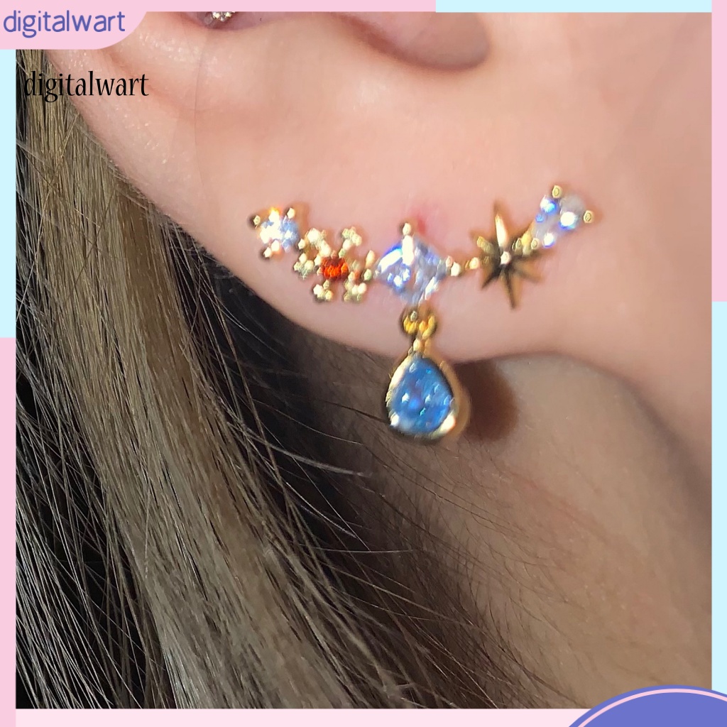 Kỹ Thuật Số| Bộ Vòng cổ + Bông Tai Đính Đá Zircon Hình Giọt Nước Bằng Đồng Bạc Chống Mài Mòn Thời Trang