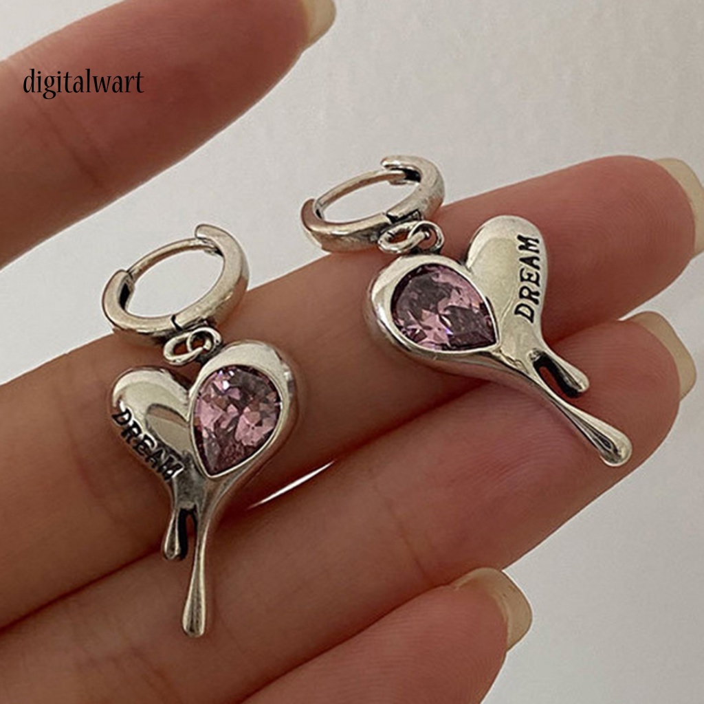 Kỹ Thuật Số| 1 Khuyên Tai Thả Mặt Trái Tim Đính Đá Zircon Sáng Lấp Lánh Phong Cách Hip Hop Dễ Phối Đồ Cho Nữ