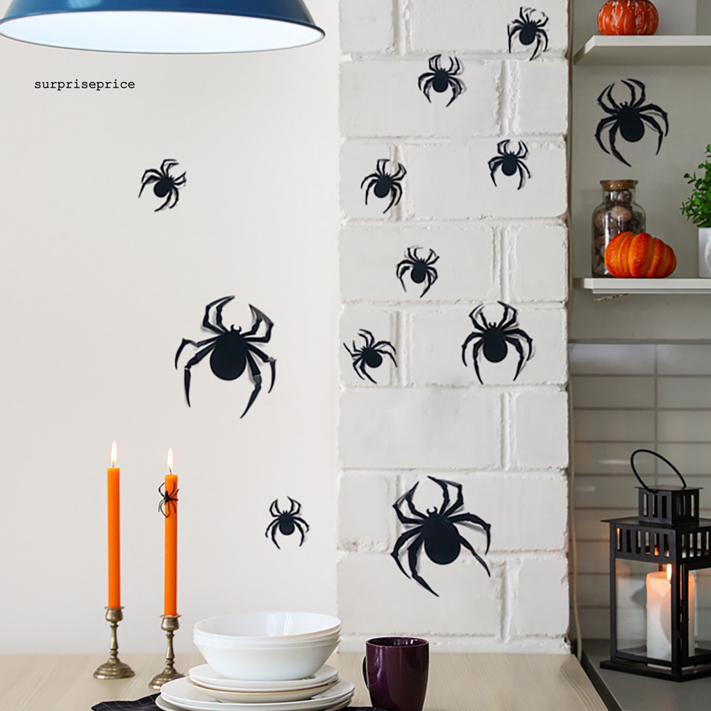 Set 12 Sticker Dán Tường Trang Trí Tiệc Halloween Hình Nhện
