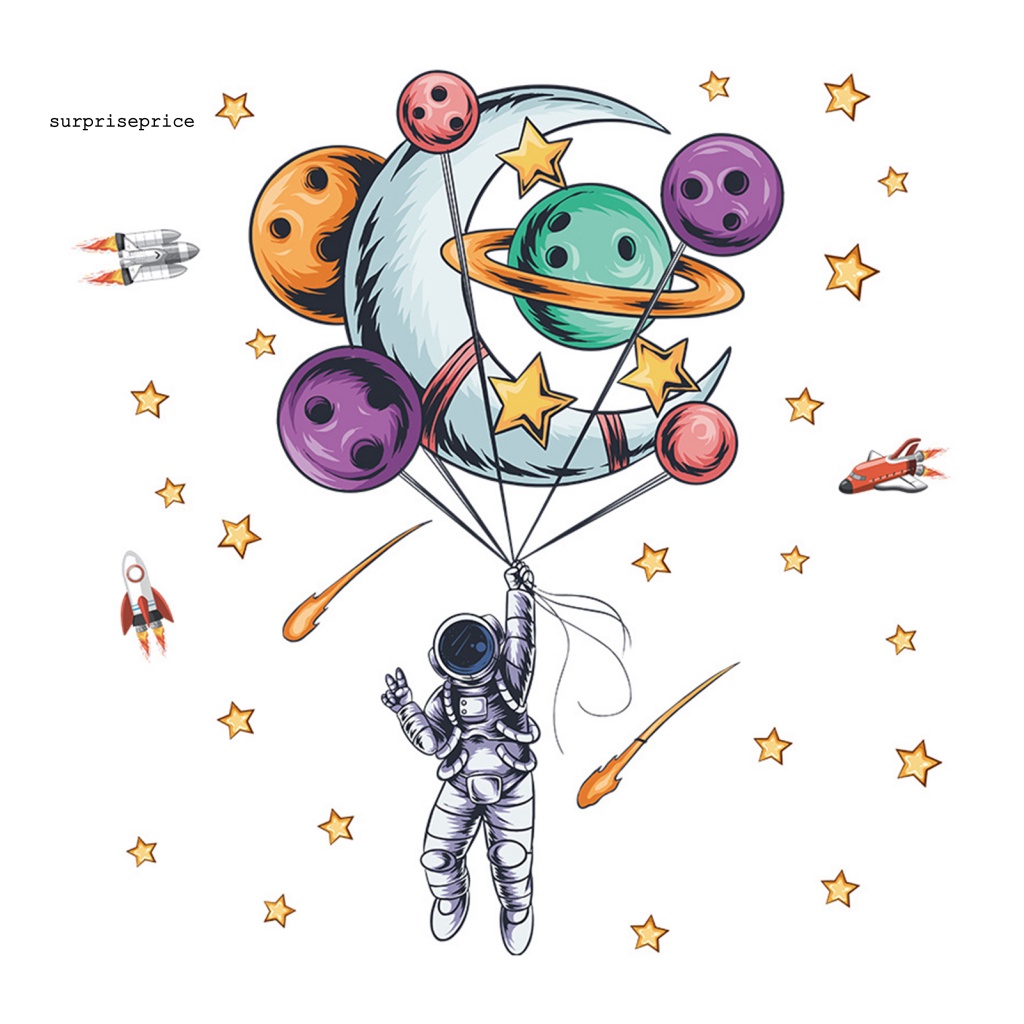 Set 2 Miếng Dán Tường PVC Hình Hành Tinh Hoạt Hình Dễ Lắp Đặt Cho Phòng Trẻ Em