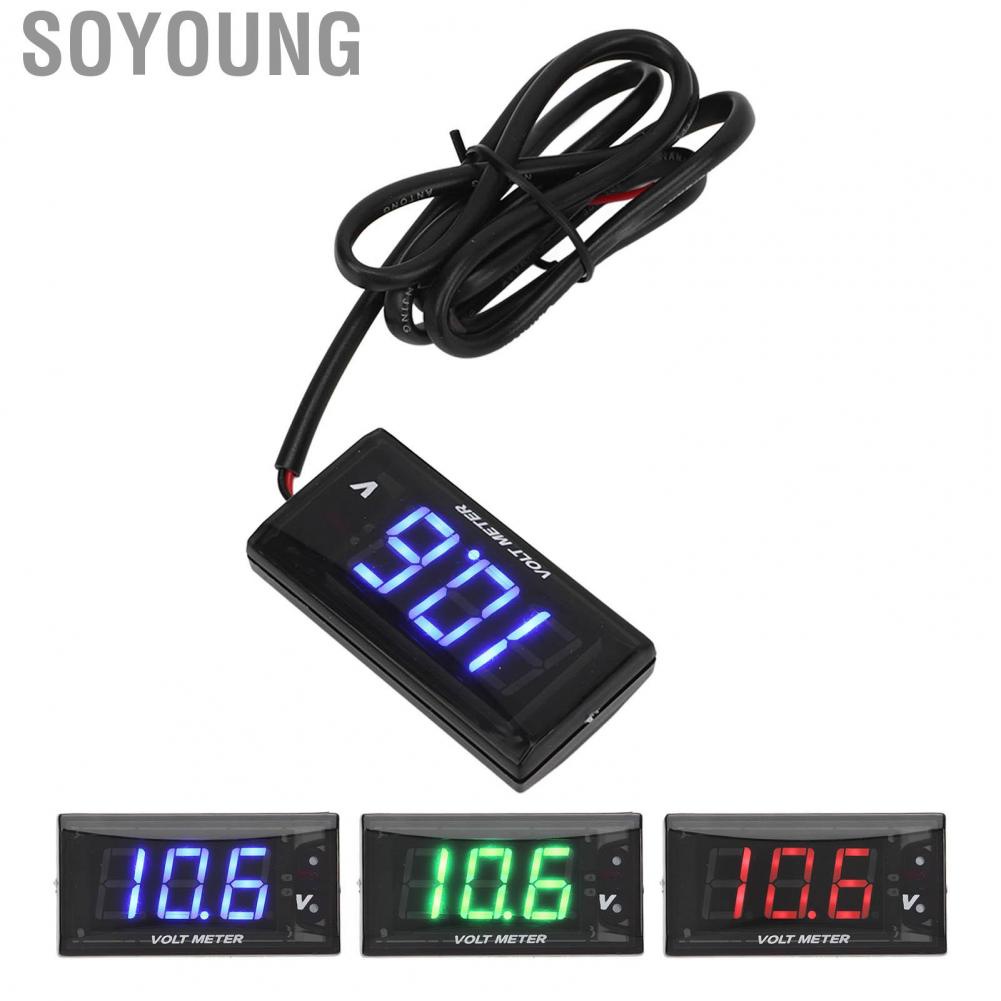 Soyoung Motorcycle Voltmeter  Accurate Measurement Universal Waterproof Voltage Gauge Digital Display DC12V for Replacement
