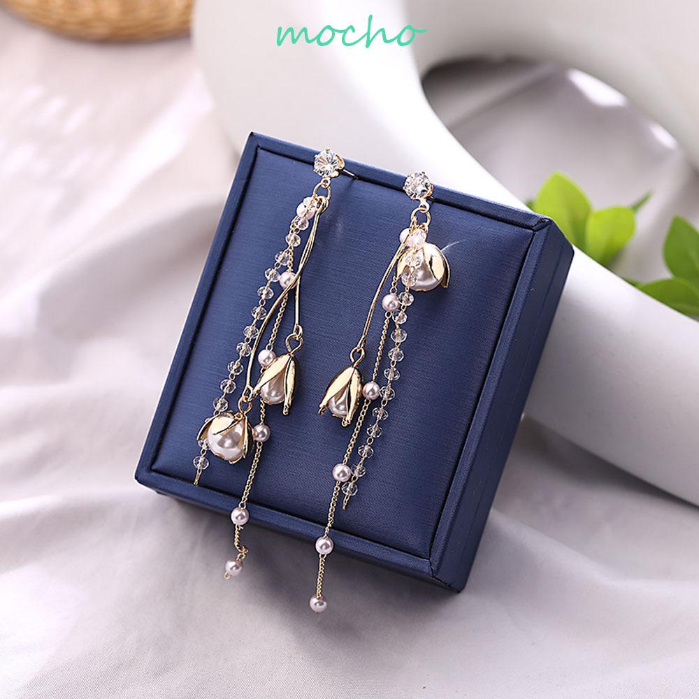 Bông Tai Dáng Dài Mặt Kính S925 Bằng Kim Loại Thời Trang Cho Nữ