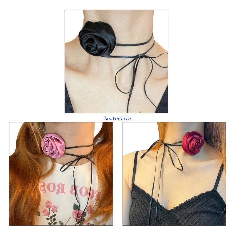 Btf Vòng Cổ Choker Bằng Satin Phối Hoa Hồng Thanh Lịch Phổ Biến