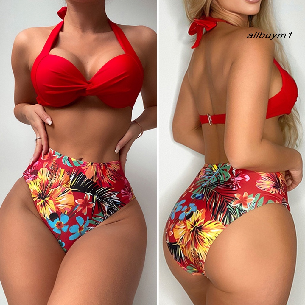 1 Bộ Đồ Bơi Bikini Có Mút Nâng Ngực Không Phai Họa Tiết Hoa Chất Liệu Polyester Cho Nữ
