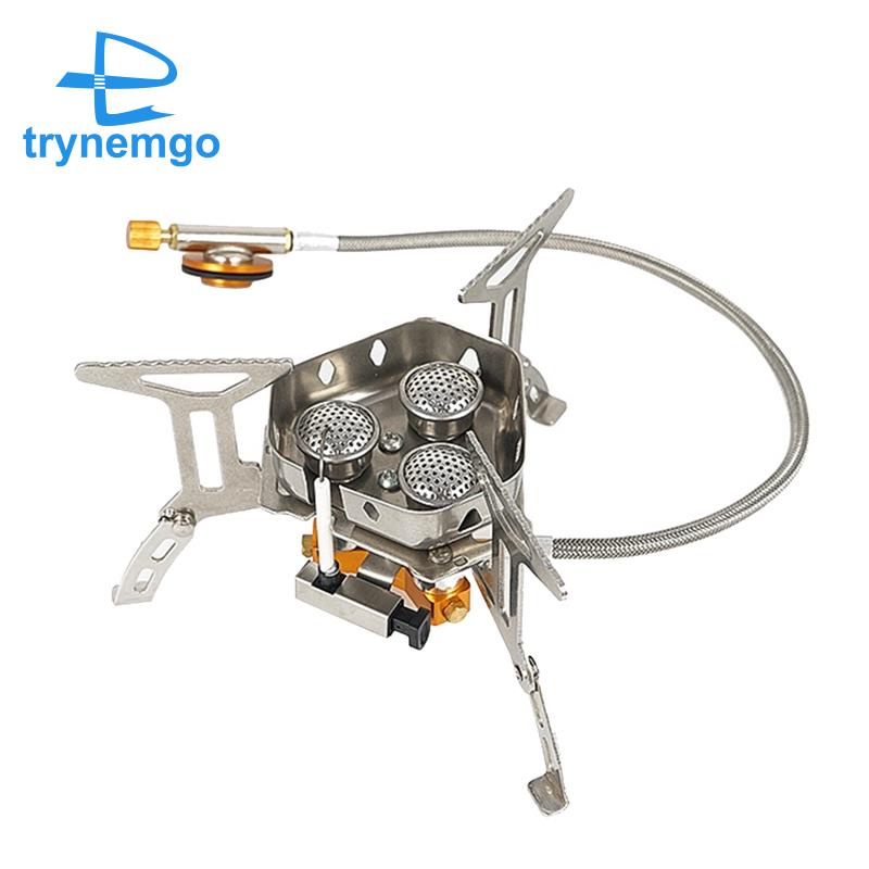 1 Bộ Bếp Lò Ba Đầu Chống Gió Bằng Thép Không Gỉ Có Thể Gấp Gọn Kèm Bộ Chuyển Đổi