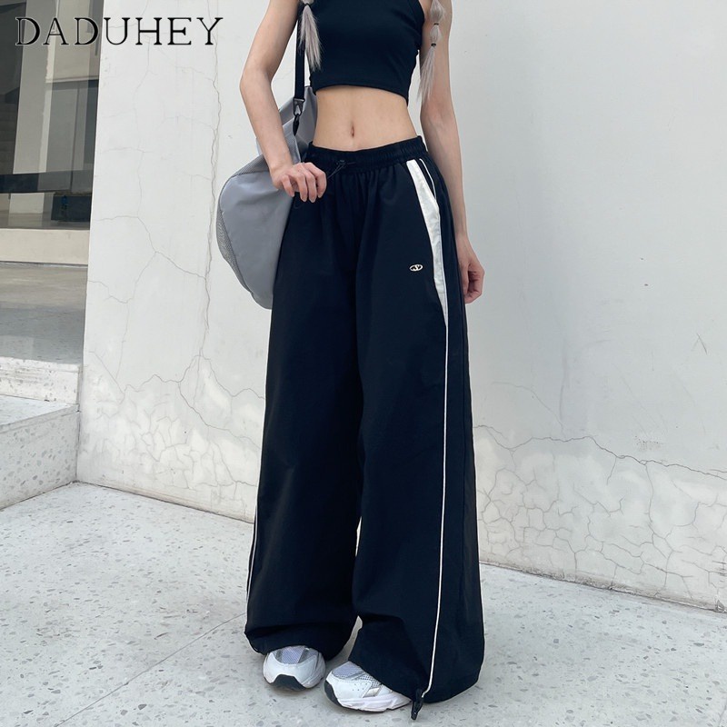 DaDuHey✨ New American Style Ins High Street Striped Jogging Pants High Waist Wide Leg Pants Large Size Jogging Pants