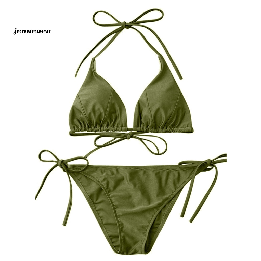 Bộ Đồ Bơi 2 Mảnh Gồm Áo Cổ Yếm Hở Lưng Có Mút Đệm Ngực Và Quần Lót Thời Trang Đi Biển Cho Nữ