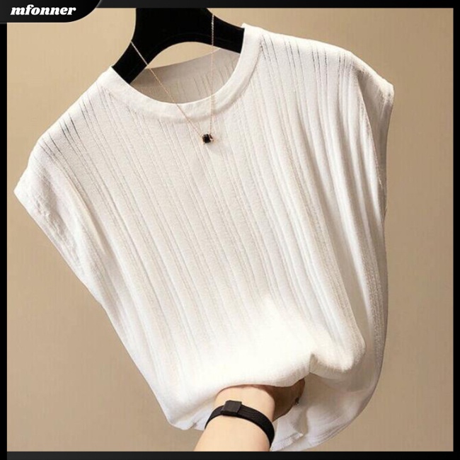 Áo Dệt Kim Tay Ngắn Cổ Tròn Màu Sắc Đơn Giản Cho Nữ Có Size Lớn