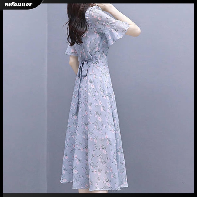 Đầm Dáng Chữ A Tay Ngắn Cổ Tròn in Hoa Thời Trang Mùa Hè Cho Nữ