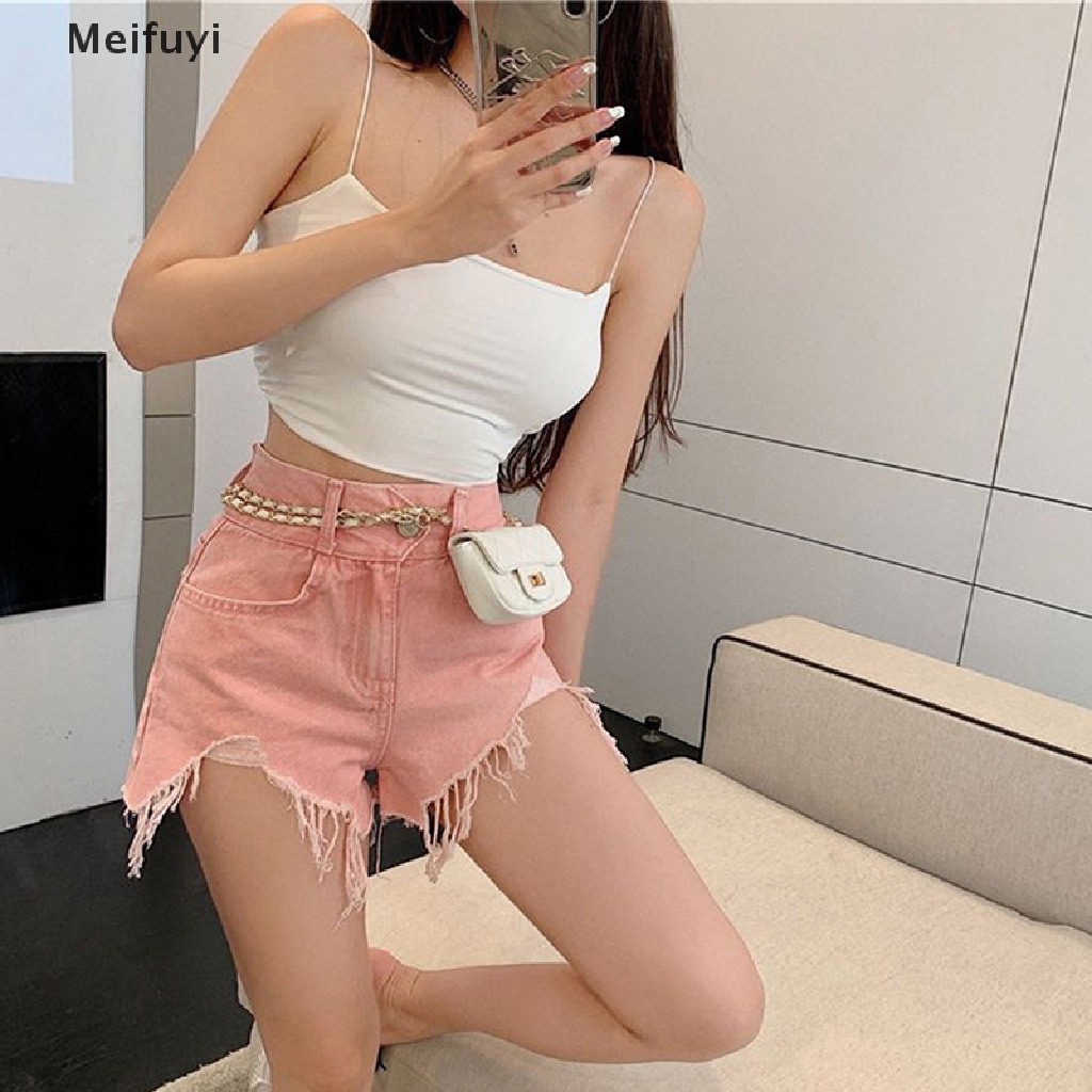 Quần Short Jean Lưng Cao Phối Rách Kiểu Vintage Đường Phố Cá Tính Cho Nữ