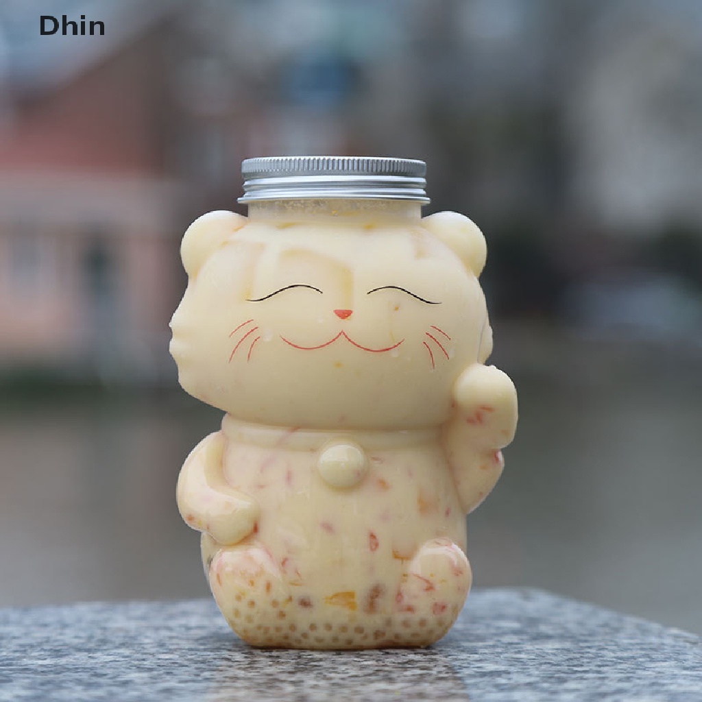 Bình Đựng Nước Ép / Trà Sữa / Cà Phê Trong Suốt Thiết Kế Hình Chú Mèo Dễ Thương