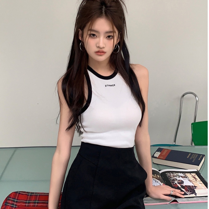 Áo Hai Dây Dệt Kim Màu Trơn RENJIANVSHENG Thời Trang Mùa Hè