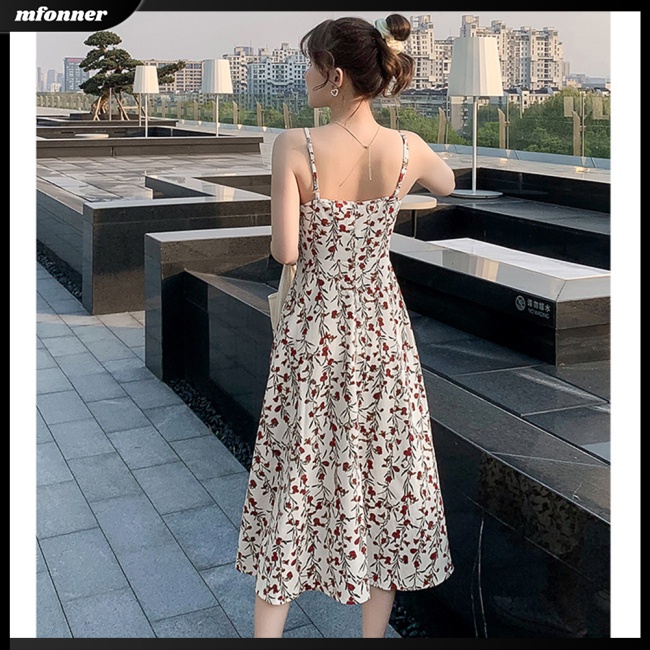 Mw Đầm Midi Hai Dây Dáng Ôm In Hoa Phong Cách Cổ Điển Ngọt Ngào Dành Cho Bạn Nữ