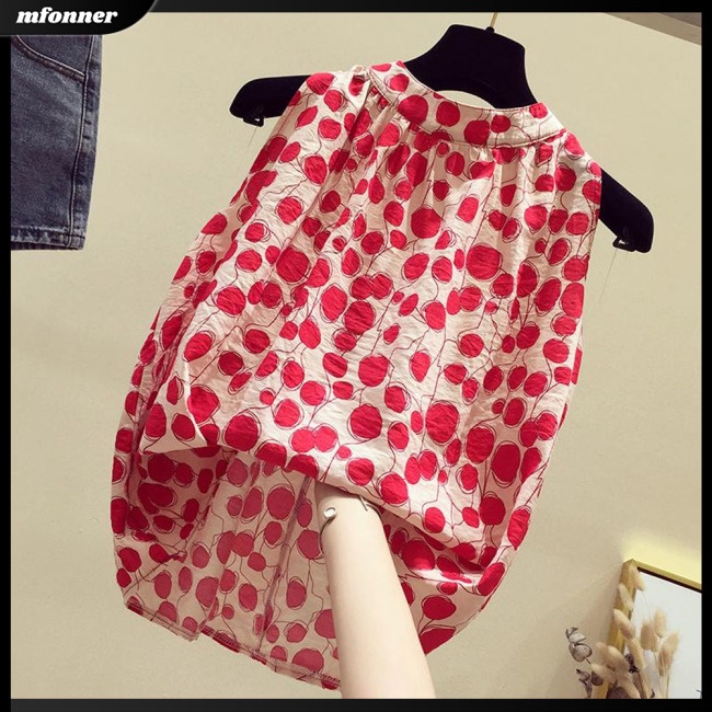 Áo Sơ Mi Chiffon Cổ Tròn Không Tay Thoáng Khí Thân Thiện Với Da In Họa Tiết Hoa Thời Trang Cho Nữ