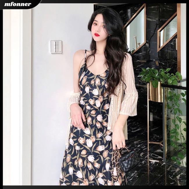 Đầm Dài Hai Dây Phong Cách Retro Thời Trang Mùa Hè Dành Cho Nữ