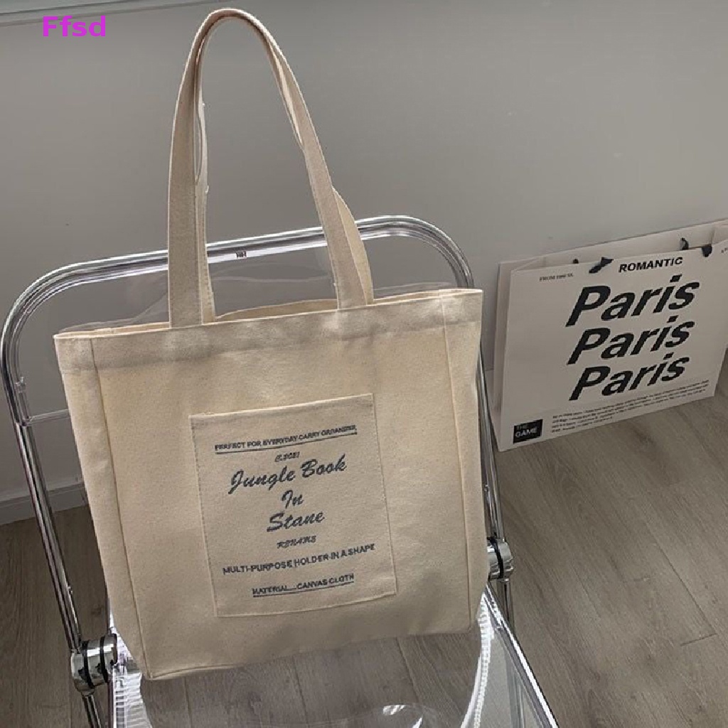 {Ffsd} Túi Xách Tote Đeo Vai Bằng Vải Bạt Cotton Sức Chứa Lớn Có Thể Tái Sử Dụng Cho Nữ * Bán Chạy
