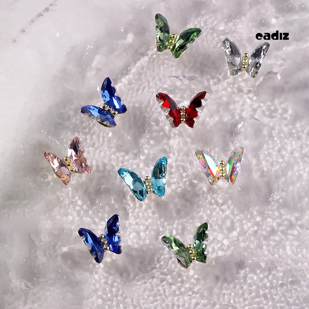 Set 10 Phụ Kiện Trang Trí Móng Tay Nghệ Thuật Ba Chiều Không Phai Hình Bướm Pha Lê Lấp Lánh DIY